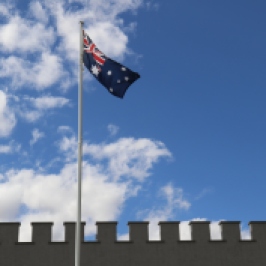 Australian flag flying at Taylors Wines in the Clare Valley Australia.