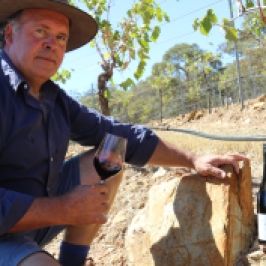 David Jones in a vineyard at Dalwhinnie Wines in Australia.