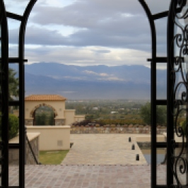 Mountain views from the Piatelli wine tasting room in Cafayate, Argentina.