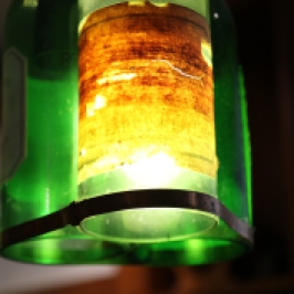 Wine bottle lights in the Pegasus Bay cellar door in Waipara Valley in New Zealand.